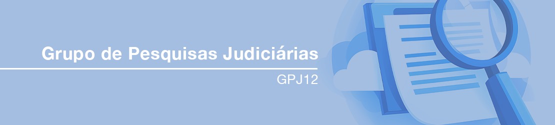 Imagem ilustrativa na cor azul com o desenho de uma lupa e o texto: Grupo de Pesquisas Judiciárias