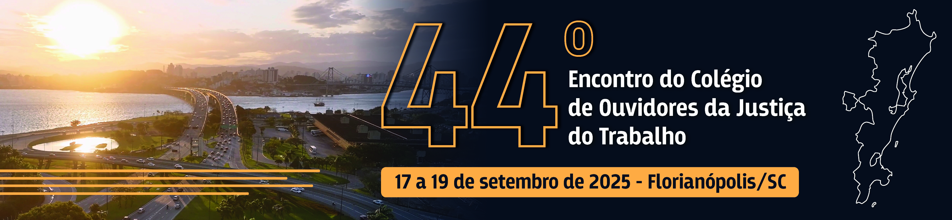 Imagem ilustrativa com o texto: 44º Encontro do Colégio de Ouvidores da Justiça do Trabalho, 17 a 19 de setembro de 2025 - Florianópolis/SC