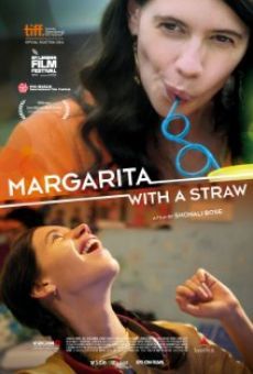 Para todos verem: Texto: "Margarita with a straw". Ilustração: Banner em que na parte superior há uma mulher tomando algo com um canudo azul e na parte inferior há uma mulher rindo.