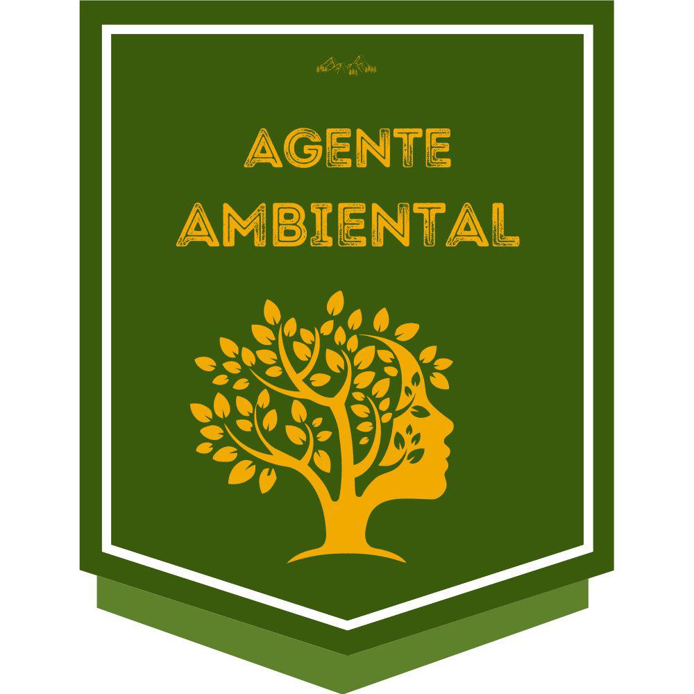 Banner verde, com escrita em amarelo onde se lê "Agente Ambiental". Embaixo, em amarelo, há uma árvore junto da cabeça de uma pessoa.