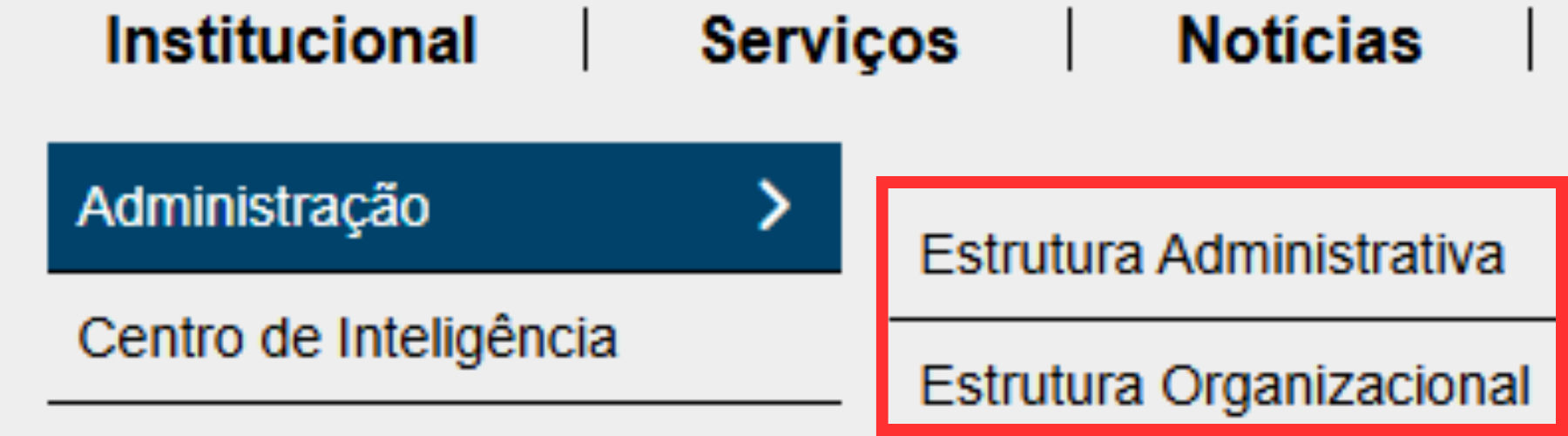 Print de tela do menu Administração