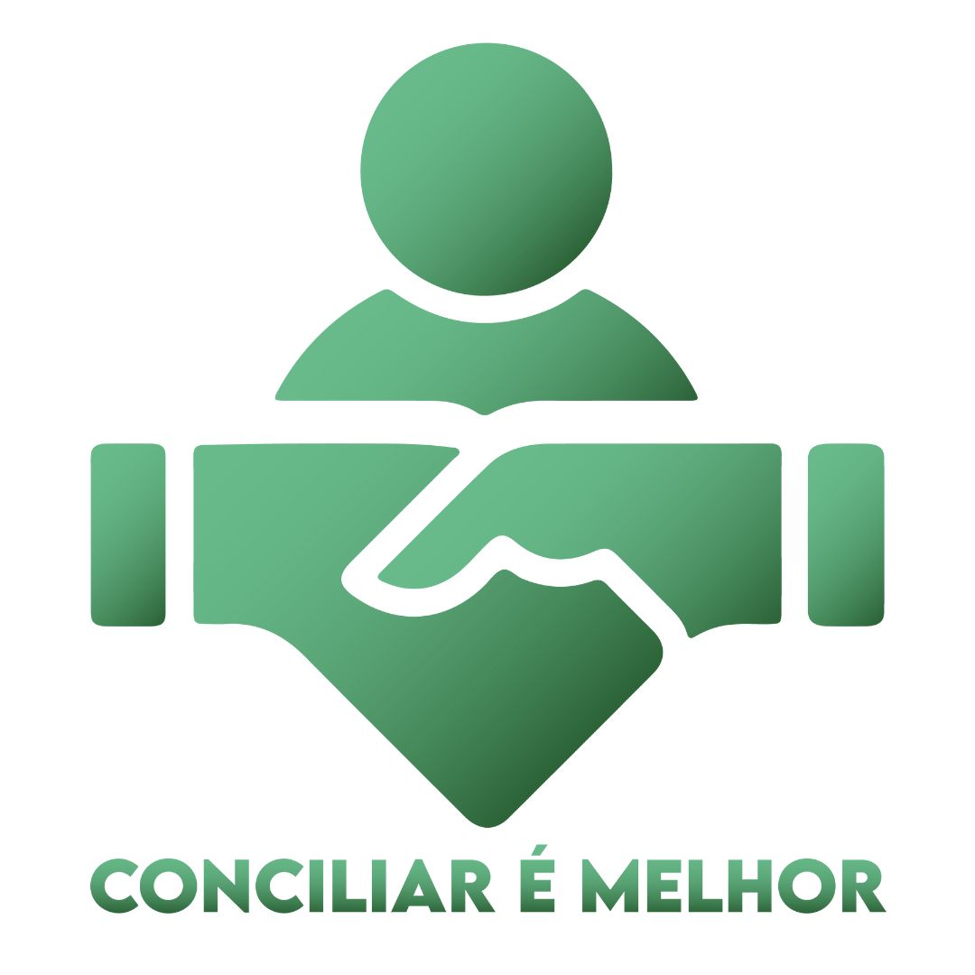 Logo do projeto em verde, com o desenho de um aperto de mãos e uma pessoa observando. Embaixo está escrita a frase conciliar é melhor