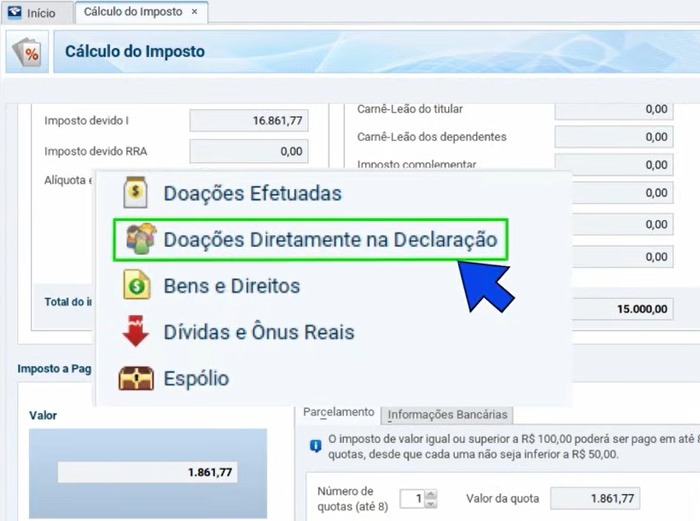 print de tela do programa da receita federal