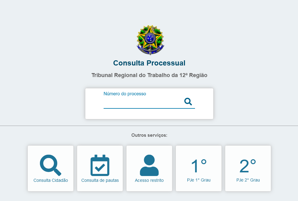 Imagem mostra tela inicial do PJE com a área central de inserção do número do processo