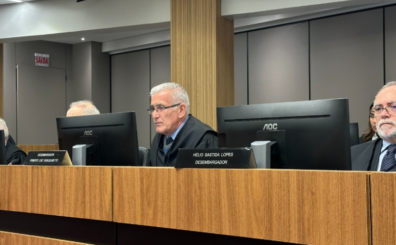Foto da sessão em que a tese jurídica foi aprovada. Pessoas togadas estão sentadas diante de seus computadores.