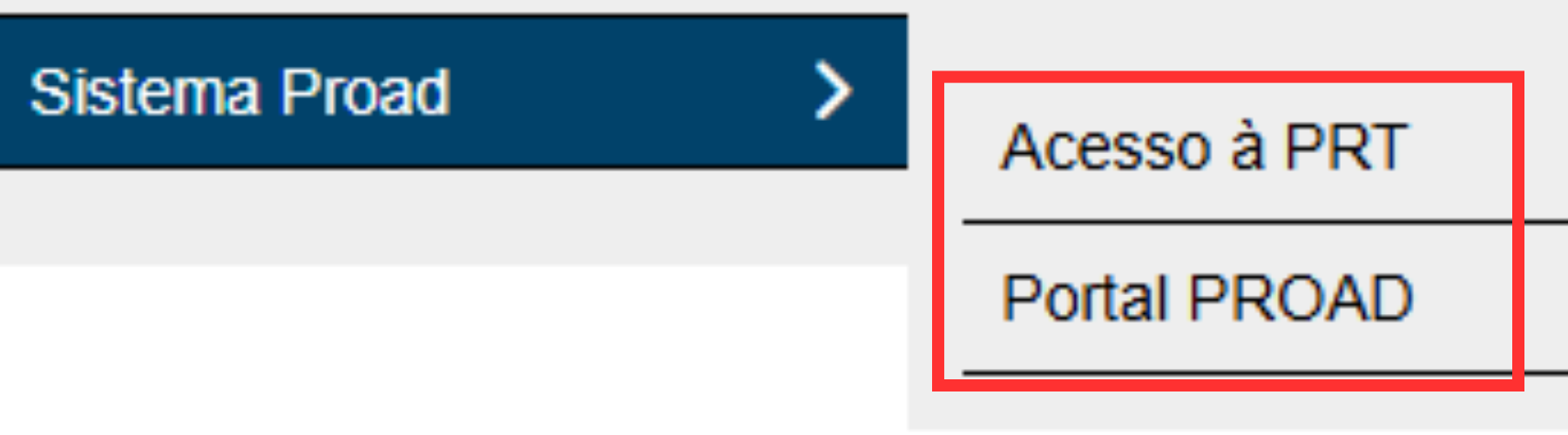 Print de tela do menu Sistema Proad