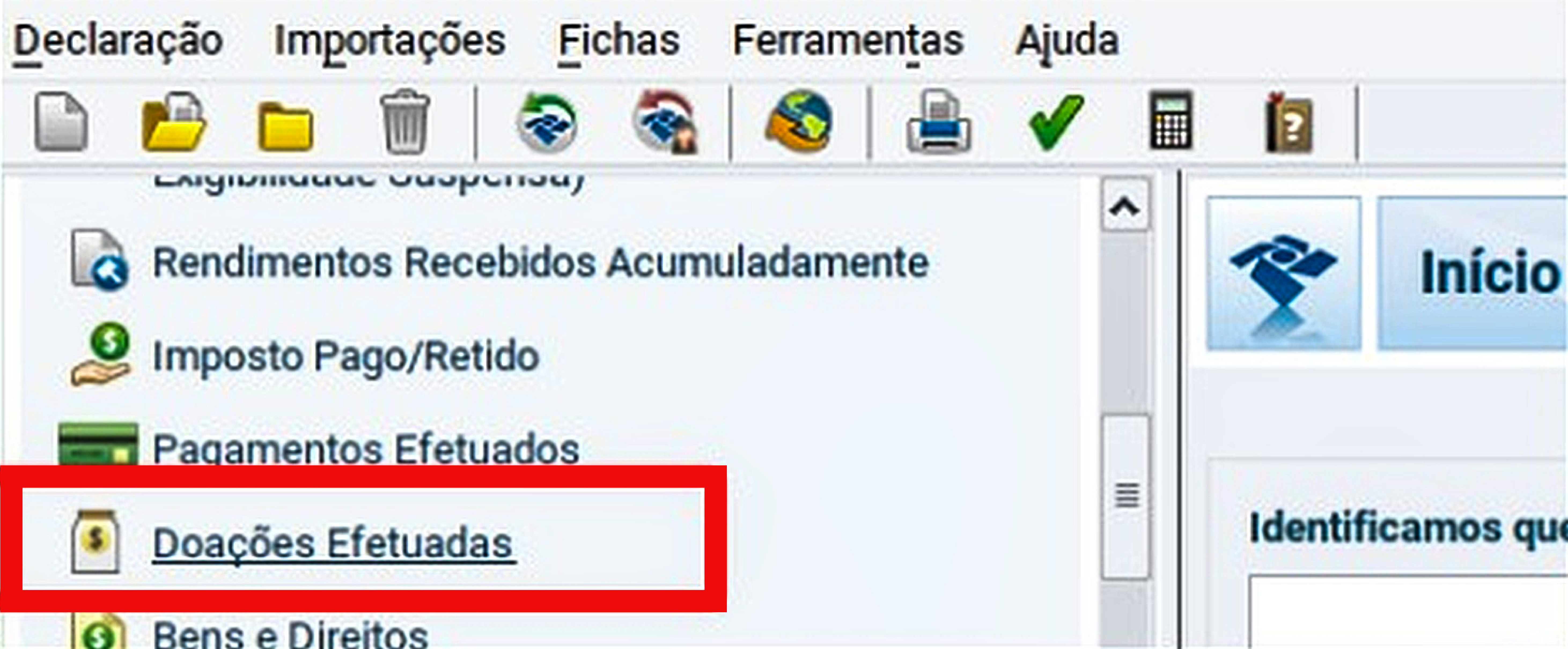 print da tela do programa da receita federal