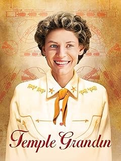 Para todos verem: Texto: "Temple Grandin". Ilustração: Banner em que há uma mulher sorrindo.