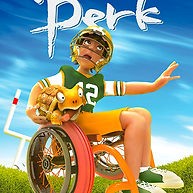 Para todos verem: Texto: “Berk”. Ilustração: Capa do livro em que há um garoto em uma cadeira de rodas jogando futebol americano. Ao invés da bola, o garoto está segurando uma tartaruga. 