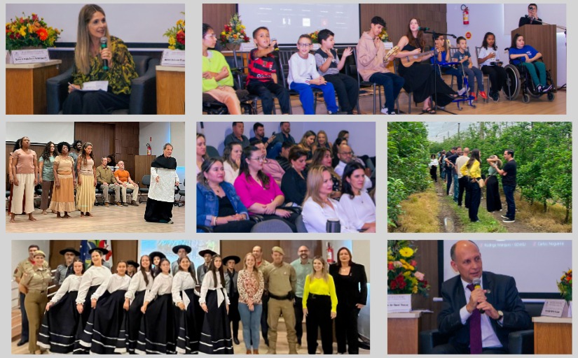 Mosaico de fotografias nas quais aparecem vários momentos do evento