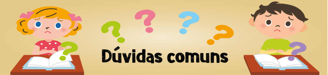 Ilustração de duas crianças com pontos de interrogação coloridos 