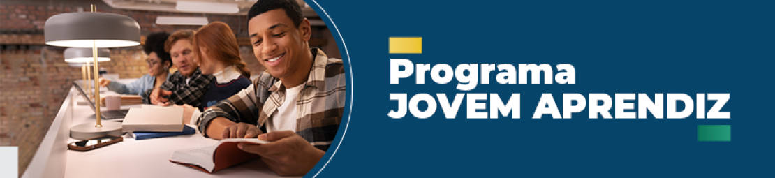 Banner horizontal em fundo azul escuro com letras brancas. Texto: Programa Jovem Aprendiz