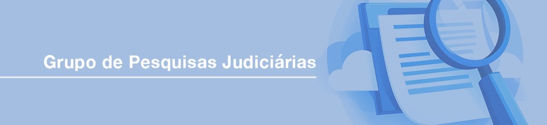 Imagem ilustrativa na cor azul com o desenho de uma lupa e o texto: Grupo de Pesquisas Judiciárias