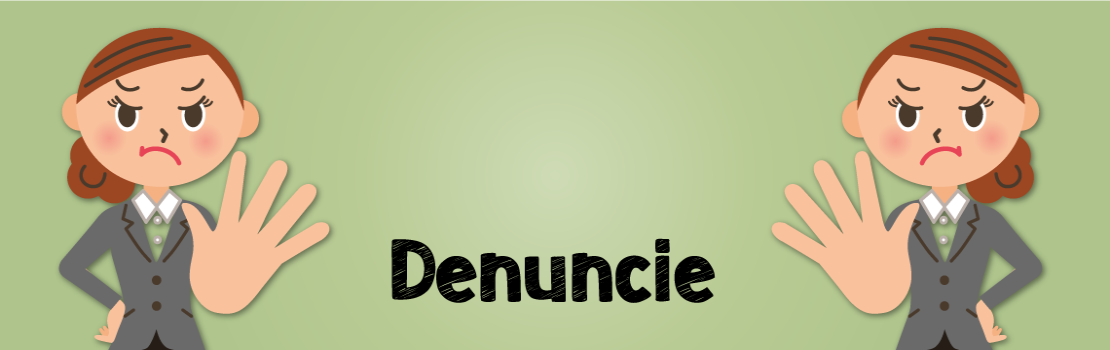 Ilustração de duas mulheres nos cantos com uma mão a frente em destaque com a palavra denuncio ao centro