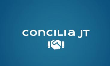 Fundo azul com logo do concilia JT no meio