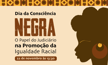 A imagem é um cartaz sobre o Dia da Consciência Negra no Brasil. Ela mostra o perfil de uma pessoa negra com um brinco e cabelo estilizado