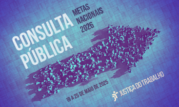 Imagem de uma flecha formada por um grupo de pessoas, em fundo e tons de azul, com os dizeres "Consulta Pública - Metas Nacionais 2026"