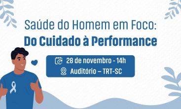 Arte nas cores azul e branco, com a figura de um homem jovem. Texto: Saúde do homem em foco: do cuidado à performance