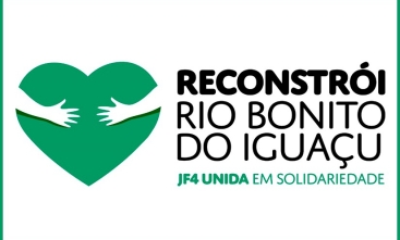 Imagem ilustrativa com o texto: Reconstrói Rio Bonito do Iguaçu - JF4 unida em solidariedade
