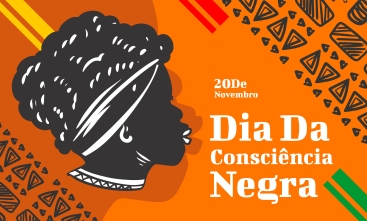 Dia da Consciência Negra - ilustração em fundo laranja e motivos afros 