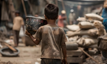 Criança trabalhando de costas