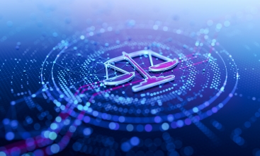 Imagem ilustrativa em azul da balança da justiça