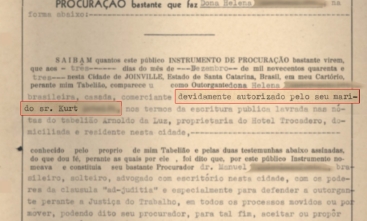 Recorte de um processo antigo com a seguinte frase grifada: devidamente autorizada pelo marido