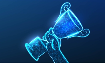 arte de uma mão azul segurando um troféu