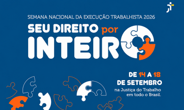 Arte da Semana em cores azul, laranja e branco. Seu Direito por Inteiro, com a letra ó formando um quebra-cabeça. De 14 a 18 de setembro