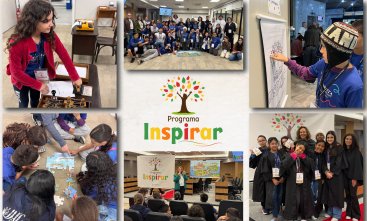 Mosaico mostra seis fotos com diversas atividades do Programa Inspirar, cuja logo está no centro do mosaico