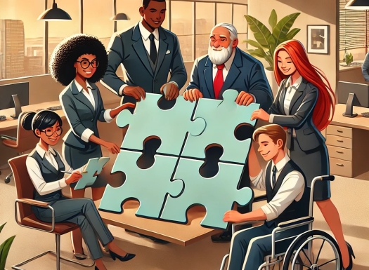 pessoas cooperando montando quebra cabeças