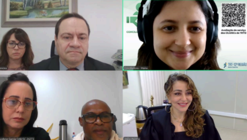 Print de tela de uma audiência sendo realizada de forma virtual