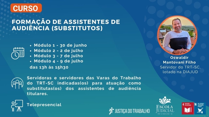 Curso Formação de assistentes de audiência (substitutos)