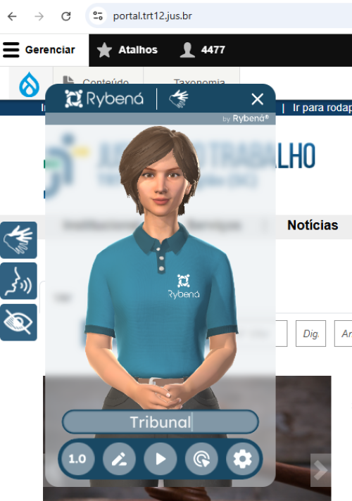Para todos verem: Imagem do Rybená no portal do TRT-SC na opção “inserir texto”. 