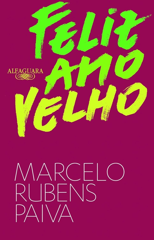 Para todos verem: Texto: “Feliz Ano Velho. Marcelo Rubens Paiva. Alfaguara”. Ilustração: Capa do livro roxa sem imagens.