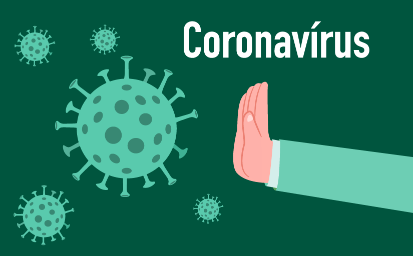 Ilustração de uma mão afastando o Coronavírus