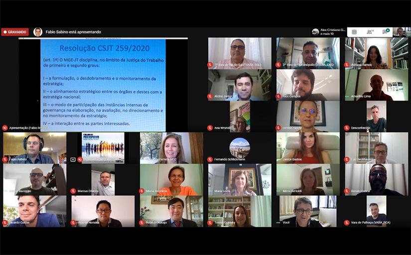 Videoconferência com os rostos dos participantes na tela