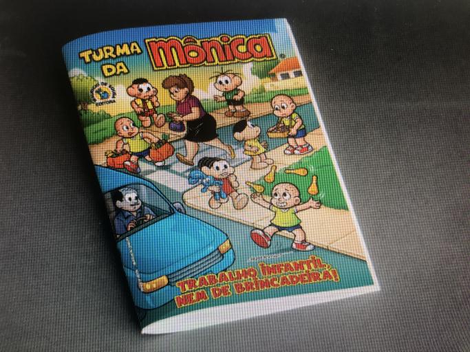 Foto da revista da Turma da Mônica. Texto: Turma da Mônica: trabalho infantil, nem de brincadeira!  