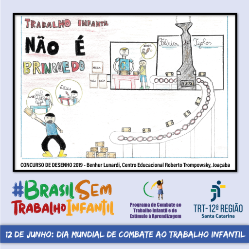 Desenho do aluno Benhur, de Joaçaba. Uma criança trabalhando e imaginando estar na escola.