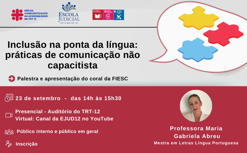 Banner de divulgação do evento: "Inclusão na ponta da língua". Informações no link.