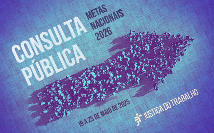 Imagem de uma flecha formada por um grupo de pessoas, em fundo e tons de azul, com os dizeres "Consulta Pública - Metas Nacionais 2026"