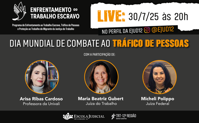 Arte de divulgação da Live Dia Mundial de Combate ao Tráfico de Pessoas
