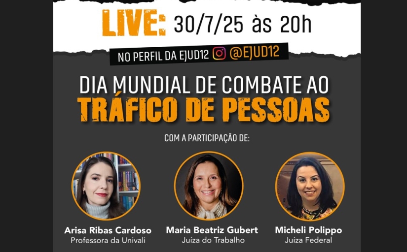 Arte de divulgação da Live Dia Mundial de Combate ao Tráfico de Pessoas