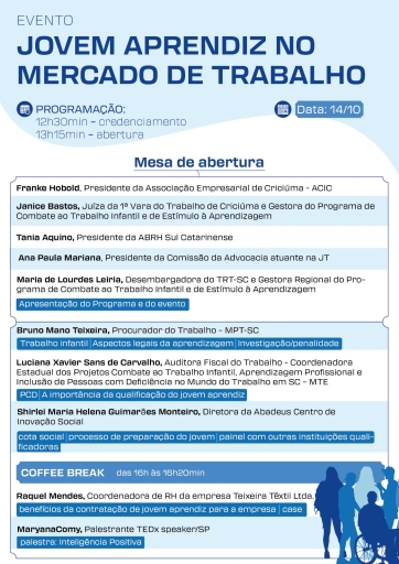 Imagem ilustrativa com a programação do evento Jovem Aprendiz em Criciúma