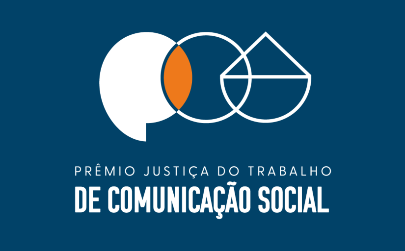 Fundo azul com elementos gráficos vazados em branco transmitindo a mensagem de diálogo em união com a justiça