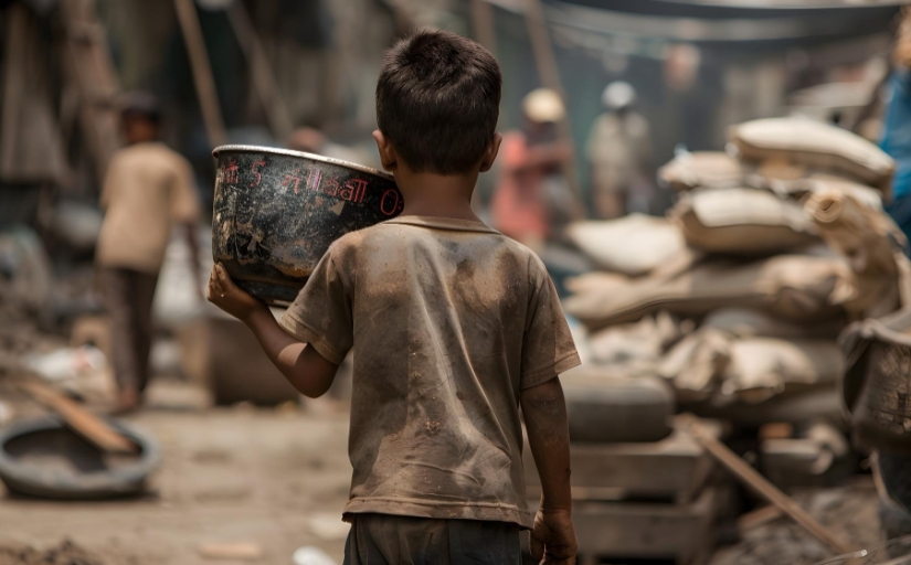 Criança trabalhando de costas