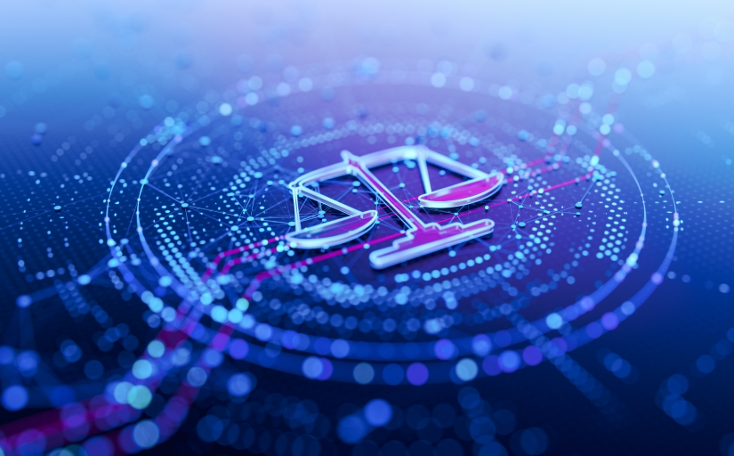 Imagem ilustrativa em azul da balança da justiça