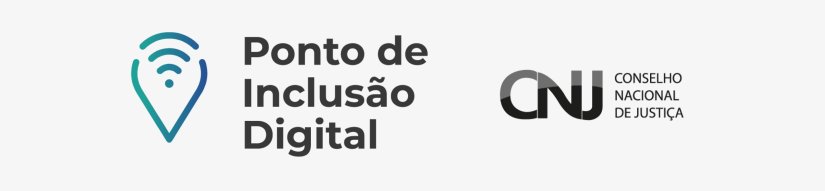 Banner dos Pontos de Inclusão Digital (PID) com fundo cinza e Icone azul representando um sinal de internet. Acompanhado no lado direito pelo icone do CNJ (conselho nacional de justiça) transcrito