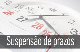 imagem de um relógio analógico com a frase "suspensão de prazos"