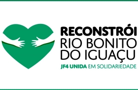 Imagem ilustrativa com o texto: Reconstrói Rio Bonito do Iguaçu - JF4 unida em solidariedade